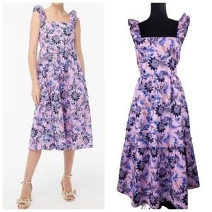 NWT J. Crew Factory Women’s Square Neck Midi Floral Dress Size 10 Purple Lilac